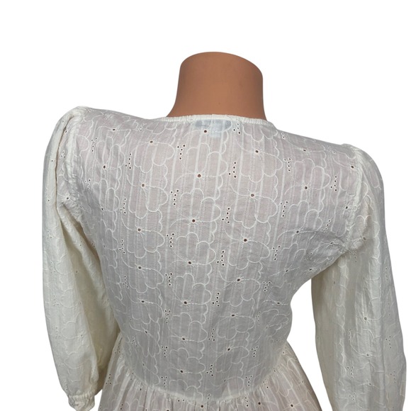 Madewell Embroidered Eyelet Lace Peplum Wrap Top Size S Puff Sleeve V-Neck Boho - Picture 6 of 9